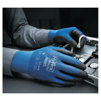 Ansell Hyflex Gloves, 9, Black/Blue, 12 Pair, #112076