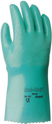 Ansell Sol-Knit Nitrile Gloves, Gauntlet Cuff, Interlock Knit Cotton Lined, Size 9, GN, 12 Pair, #103710