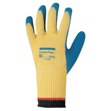 Ansell PowerFlex Plus Gloves, Size 8, Yellow/Blue, 72 PR/CA, #103502