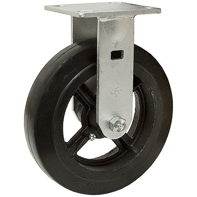 8" x 2" Rigid Plate Caster Rubber Tire On Cast Iron Wheel WC6680R-01-RCI