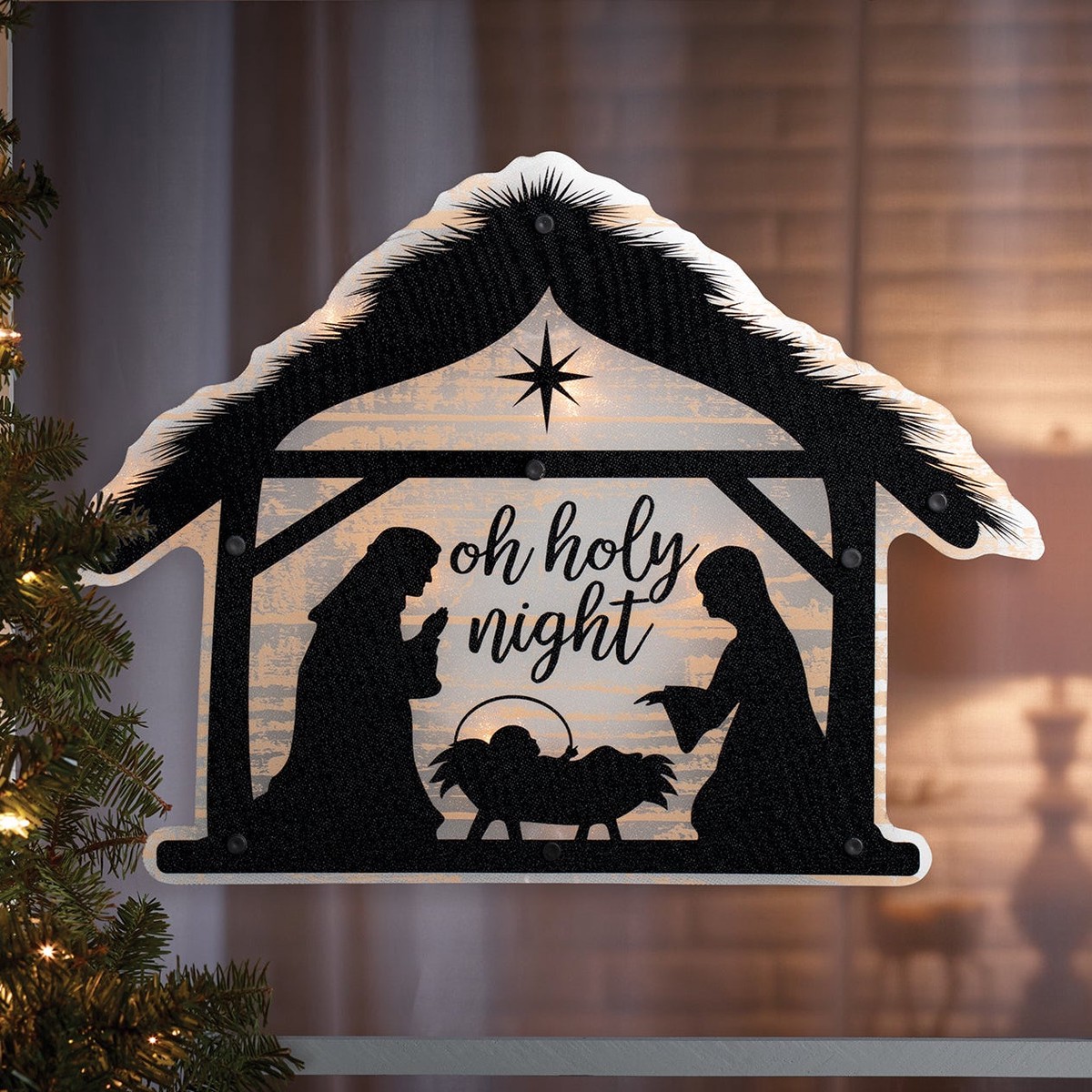 10 Light Shimmer Nativity Scene Christmas Silhouette