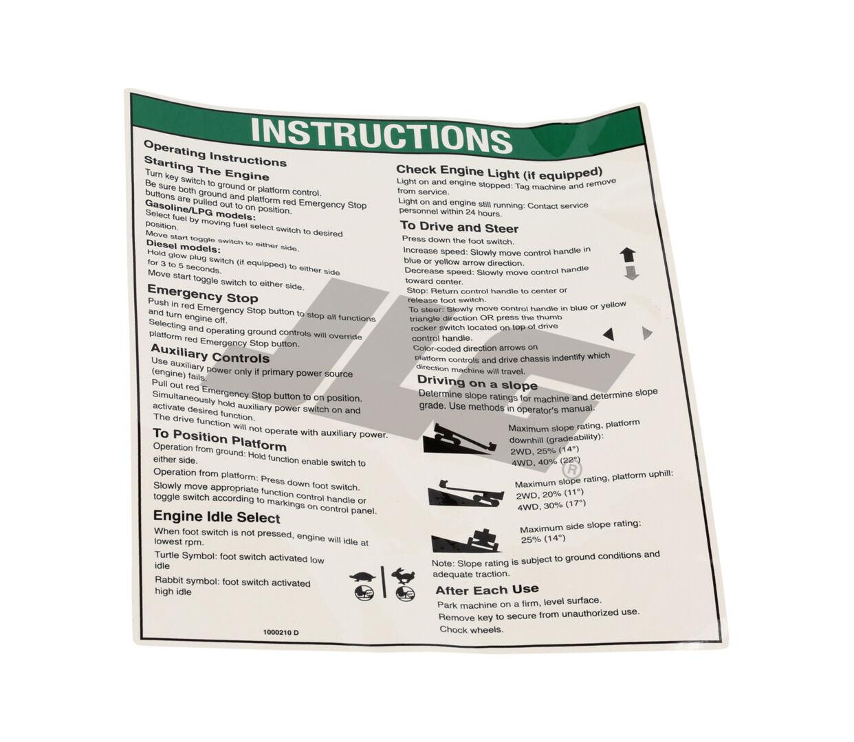 1000210 Decal, Notice Oper Inst Ic | Genie