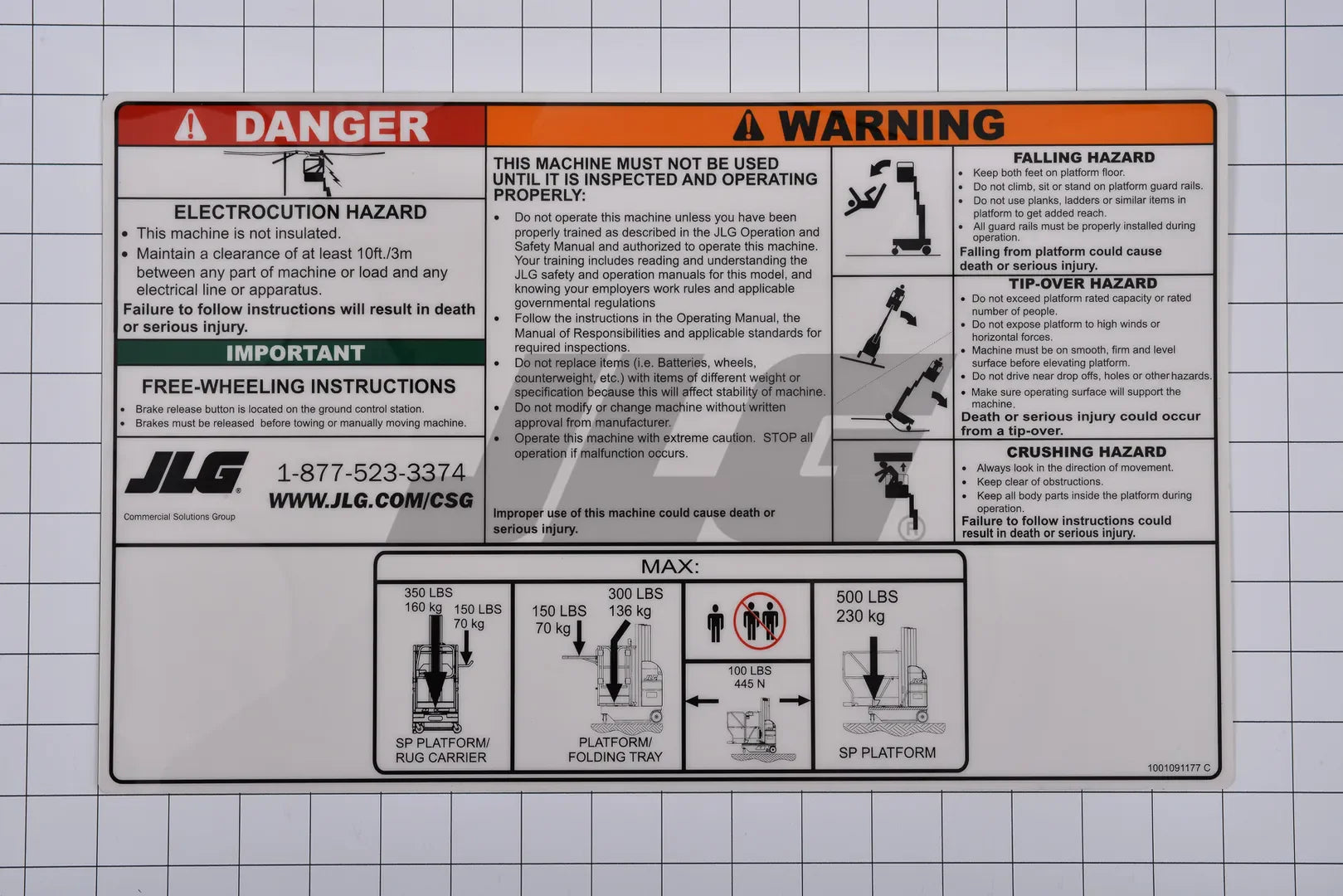 1001091177 Decal, Warning Instruction | JLG
