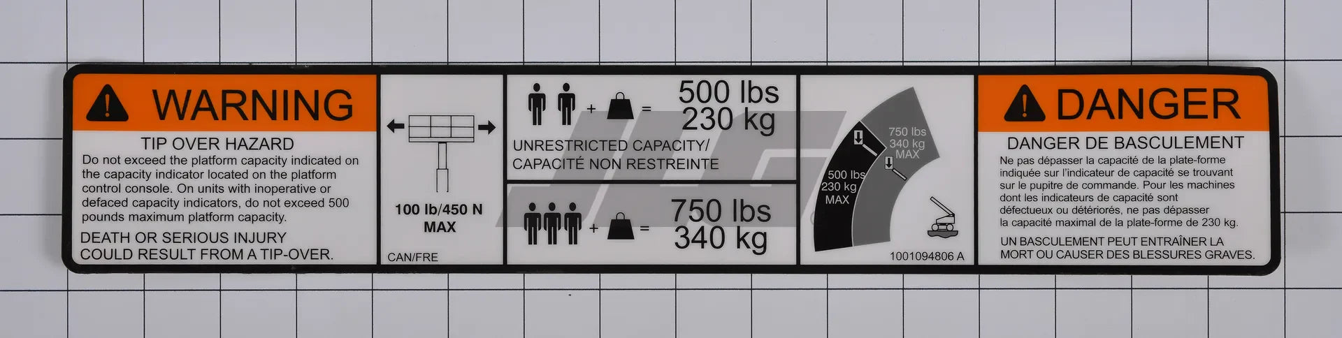 1001094806 Decal, Warning Dual Capacity | JLG