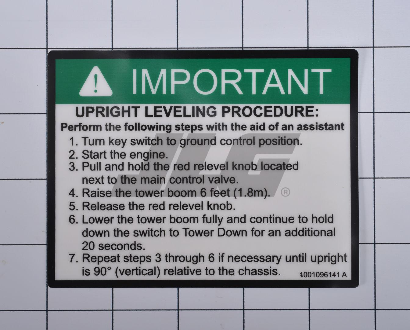 1001096141 Decal, Important Manual Decent | JLG