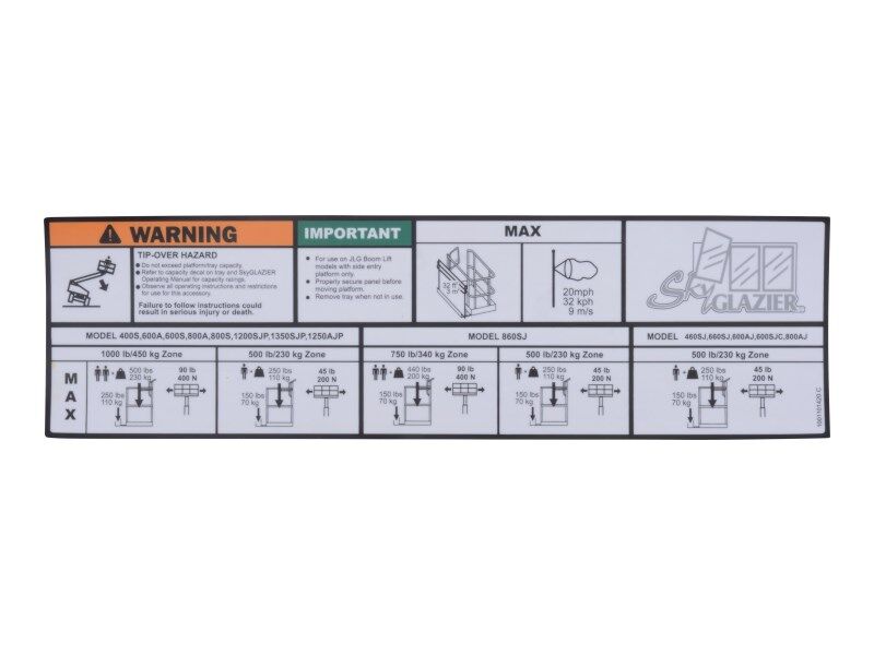 1001101420 Decal, Sky Glazier Capacity | JLG