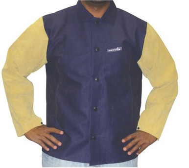 Best Welds Leather/Sateen Combo Jacket, 2X-Large, Blue/Tan, 1/EA, #12012XL