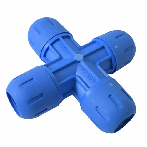 FastPipe Cross Fitting for Aluminum Pipe, Blue