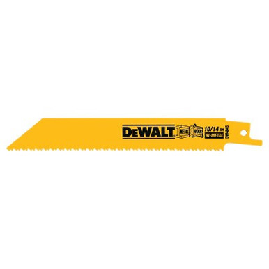 DeWalt Bi-Metal Recip Saw Blades, 6", 10/14 TPI, Straight Back, Multi-Material, 5/PK, 5/PKG, #DW4845