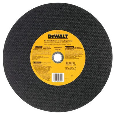 DeWalt Type 1 - Cutting Wheels, 14 in, 1 in Arbor, A24R, 4,400 rpm, Bar Cutter, 1/EA, #DW8002