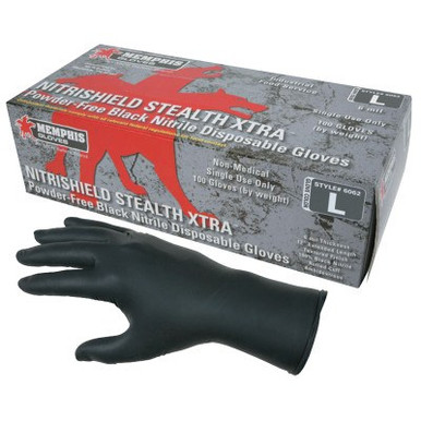 MCR Safety NitriShield Stealth Extra Gloves, Rolled Cuff, Large, Black, 100/BX, #6062L