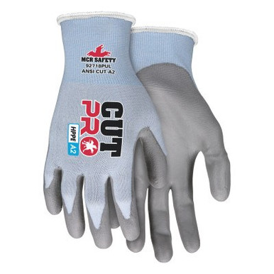 MCR Safety Cut Pro PU Palm/Fingers, Small, Gray/Light Blue, 12 Pair, #92718PUS