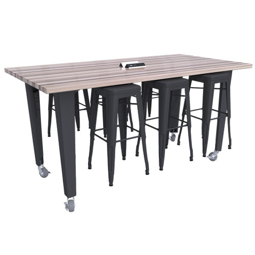 CEF Mobile Workbench, 84"L x 48"W x 30"H, Black Legs, 6 Black Stools