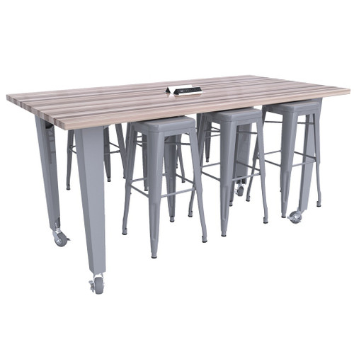 CEF Mobile Workbench, 84"L x 48"W x 42"H, Silver Legs, 8 Silver Stools