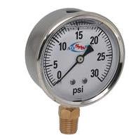 AgSmart Stainless Steel Gauge - 2-1/2" Diameter, 30 PSI, Liquid Filled