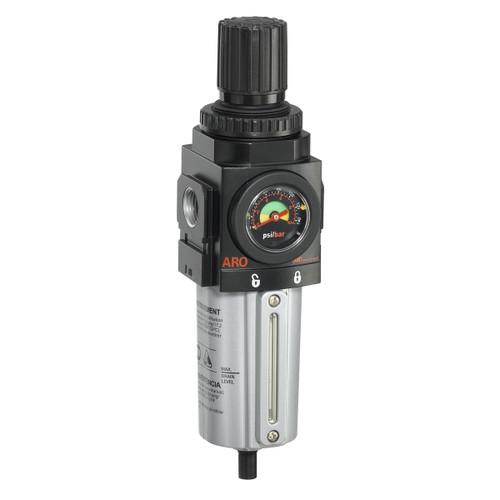 ARO 2000 Series 1/2 in. Filter-Regulator "Piggyback" w/ Metal Bowl, Manual Drain & Gauge