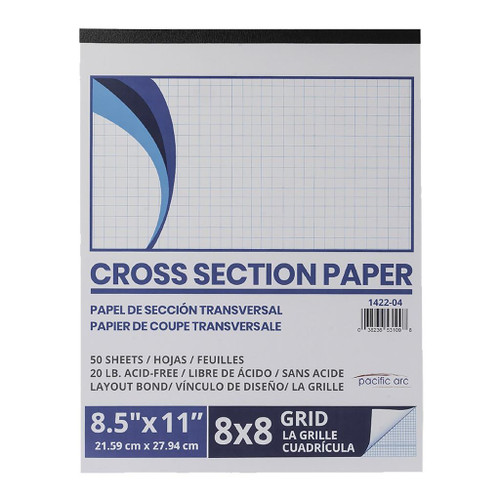 Pacific Arc Cross Section Drawing Paper 8x8 grid, 50 sheet pad, 8-1/2" x 11"