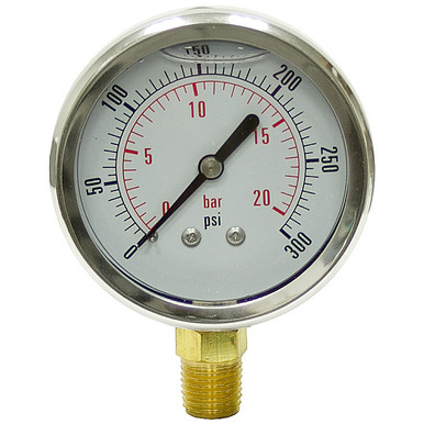 300 PSI 20 BAR Pressure 2.5" Dia. Liquid Filled Lower Mount 1/4" NPT Stainless Steel Gauge Dynamic CF1P-020-A