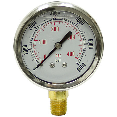 6000 PSI 400 BAR Pressure 2.5" Dia. Liquid Filled Lower Mount 1/4" NPT Stainless Steel Gauge Dynamic CF1P-420-A
