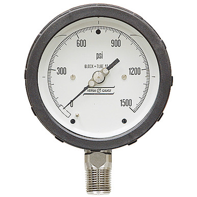 1500 PSI Pressure 4" Dia. Dry Lower Mount 1/2" NPT Plastic Gauge Versa V4254PPR2/BL