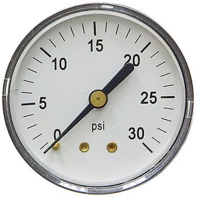 30 PSI Pressure 2" Dia. Dry Back Mount 1/4" NPT Plastic Gauge Tel-Tru 2051BP4C1C6A