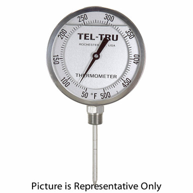 50 - 400 Degree F, 0 - 200 Degree C 5" Face 6" Stem Teltru BC550R Series 40130608 Thermometer