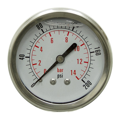 200 PSI 14 BAR Pressure 2.5" Dia. Liquid Filled Back Mount 1/4" NPT Stainless Steel Gauge Dynamic CF1P-015-D