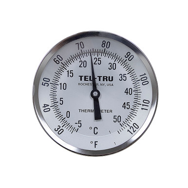 25-125° F, -5-50° C 5" Face 9" Stem Thermometer Teltru GT500R Series 38100906