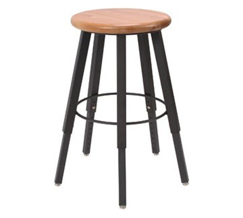 Wisconsin Bench 5-Legged Square Tube Stool, Adjustable-Height, 22" to 32", Hardwood Seat