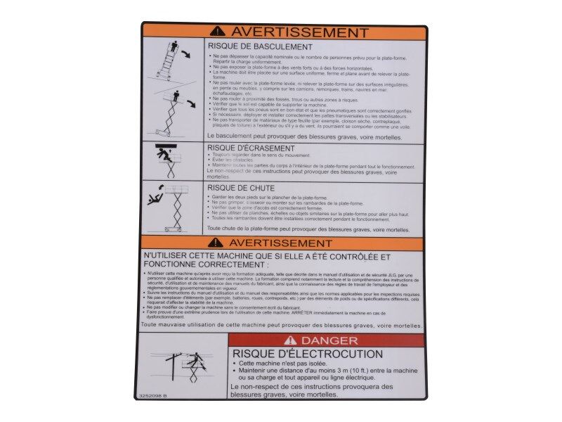 JLG Part # 3252098 – Danger/Warning Nameplate | Fits 5 JLG Lift Models