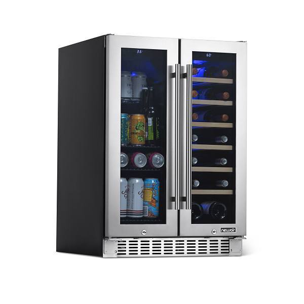 NewAir 24 Inch Premium Built-In Dual Zone French Door Wine And Beverage Fridge