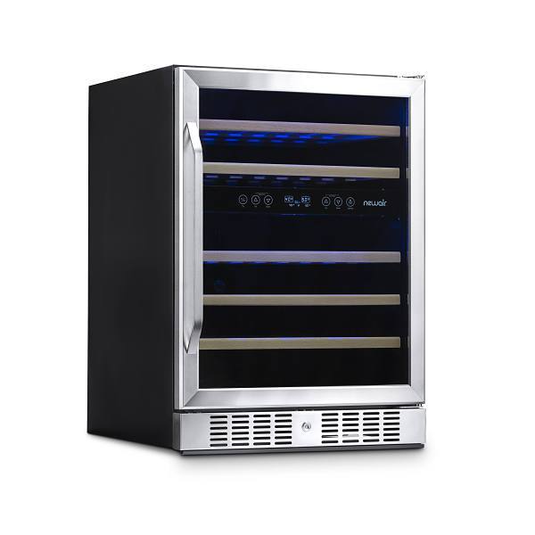NewAir 24 Inch Built-In 46 Bottle Dual Zone Wine Fridge In Stainless Steel