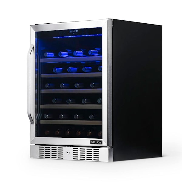 NewAir 24" Built-In 52 Bottle Compressor Wine Fridge In Stainless Steel With Precision Digital Thermostat And Premium Beech Wood