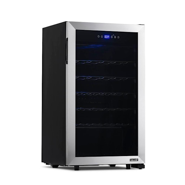 NewAir Freestanding 33 Bottle Compressor Wine Fridge In Stainless Steel, Adjustable Racks And Exterior Digital Thermostat