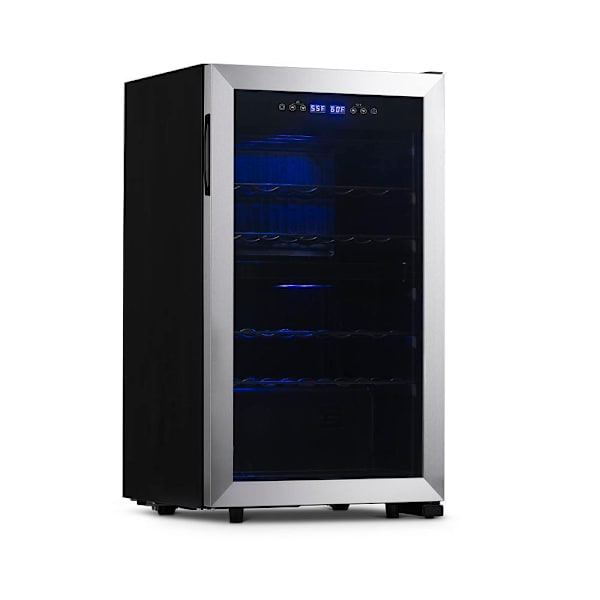 NewAir Freestanding 28 Bottle Dual Zone Compressor Wine Fridge In Stainless Steel, Adjustable Racks And Exterior Digital Thermos
