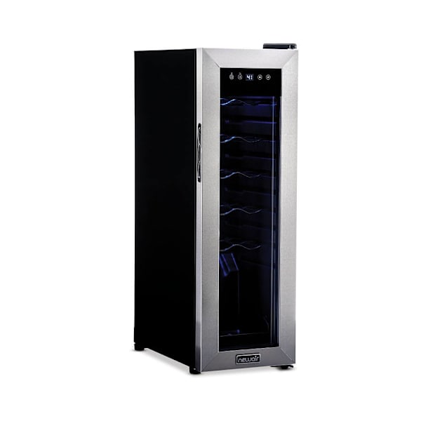 NewAir 12 Bottle Wine Cooler Refrigerator, Freestanding Wine Fridge With Stainless Steel & Double-Layer Tempered Glass Door