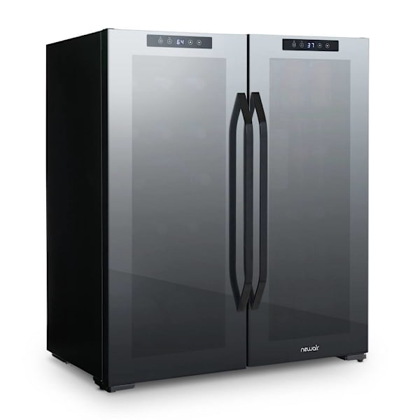 NewAir Shadow Series Wine Cooler Refrigerator 18 Bottles & 59 Cans Dual Temperature Zones, Freestanding Mirrored Wine And Bevera