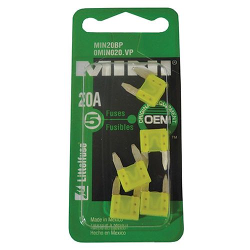 Mini Blade Fuse, 20 AMP, 5 Pack