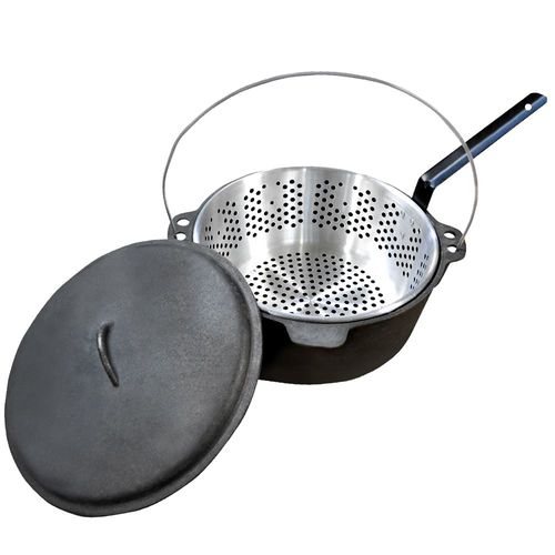 Carolina Cooker , Cast Iron Pot, Lid, Strainer, 6 Quart