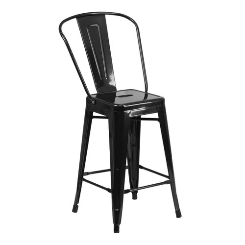 Flash Furniture 24.25" Metal Stool w/Back, Black