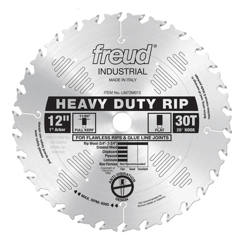 Freud Fine Finish Rip LM72M Saw Blade, 12" x 30T