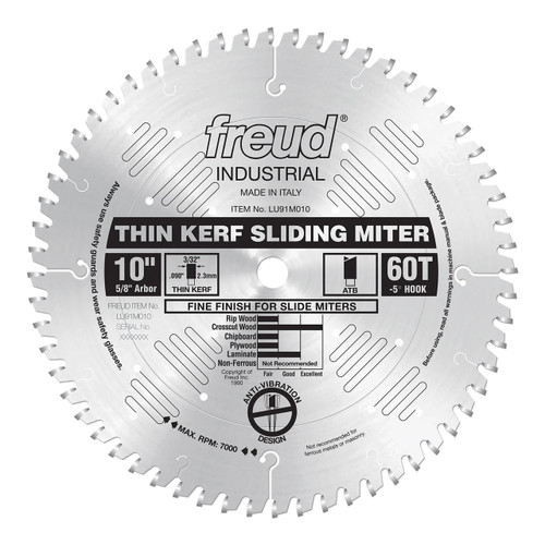 Freud Sliding Miter LU91M CT Crosscut Saw Blade 10" x 60T