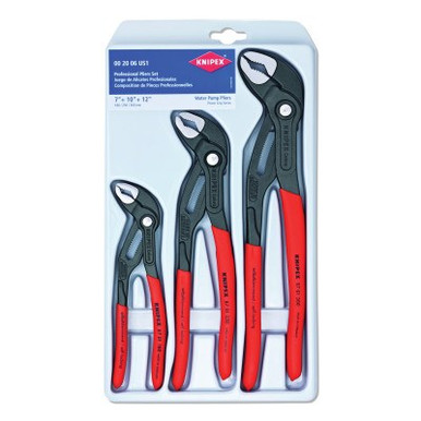 Knipex Cobra 3-Piece Locking Pliers Sets, 7 in; 10 in; 12 in, 1/ST, #002006US1