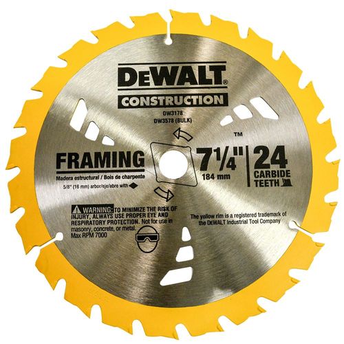 DeWalt DW3578B10 7-1/4" 24T Thin Kerf Construction Framing Blade