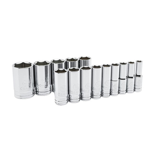 GearWrench 1/2" Drive 6-Point Deep Standard Sockets, 14-Piece Set