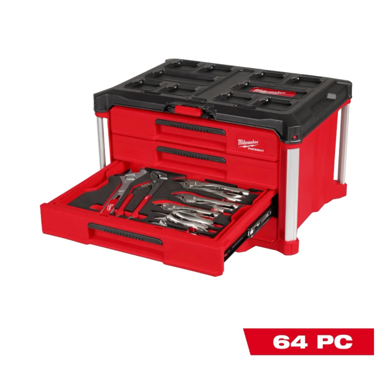 48-22-9493 Milwaukee 64pc. Hand Tool Set with PACKOUT 4 Drawer Tool Box