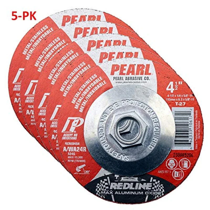 5-PK Pearl Abrasive Depressed Center Grinding Wheel Aluminum Oxide Red-Line MAX-A.O. Type 27
