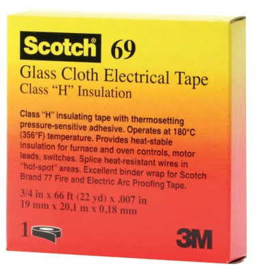 3M Scotch Glass Cloth Electrical Tapes 69, 66 ft x 0.75 in, White, 10RL/CT
