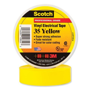 3M Scotch Vinyl Electrical Color Coding Tape 35, 66 ft x 3/4 in, Yellow, 1/RL