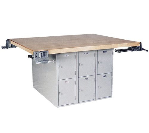 Midwest 4-Station Work Bench with 12 Lockers and 4 Wilton Vises (10")